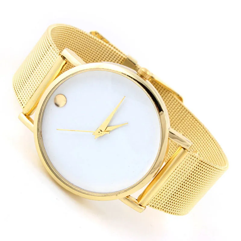 

New Famous Brand Geneva Watch Men Women Wristwatch Golden Steel Mesh Band Without Number Dial Watches Fashion Quartz Watch saat