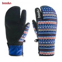 Boodun зимние теплые лыжные перчатки с тремя пальцами женские плотные водонепроницаемые Нескользящие перчатки лыжные мотоциклетные уличные велосипедные перчатки