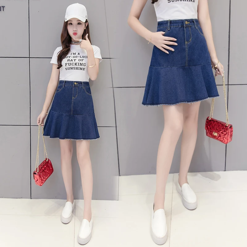 S-5XL Plus Size Skirt Harajuku Casual Pockets Patchwork Blue Denim Skirt Jeans Simple Chic Young Mini 2019 Summer Skirts Womens S-5XL Plus Size Skirt Harajuku Casual Pockets Patchwork Blue Denim Skirt Jeans Simple Chic Young Mini 2019 Summer Skirts Womens