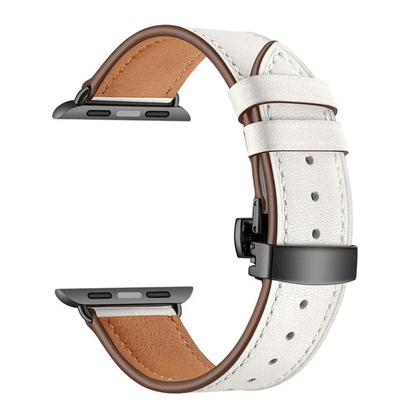 Розовое золото застежка-бабочка кожаный ремешок для наручных часов Apple Watch 38 мм 42 мм для наручных часов iWatch, мода, сменный ремешок для наручных часов, ремешок для часов - Цвет: White Black