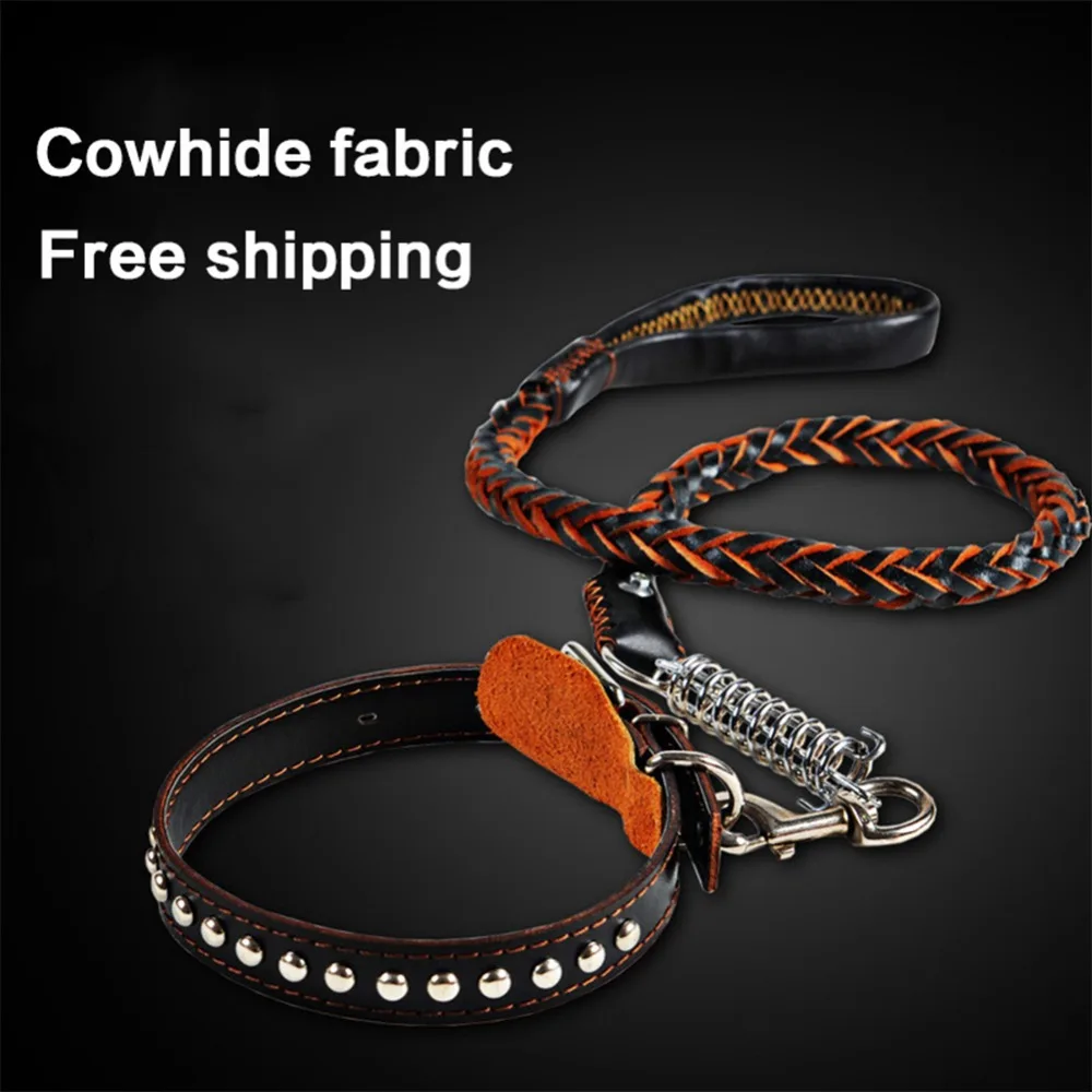 1Pc Braided Brown Black Dog Leash Leather Dog Collar Lead Walking