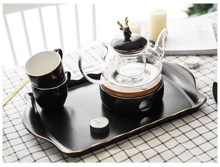 Цветочный чайник в скандинавском стиле, чайник для кипячения воды, керамический чайник, набор чашек, керамическая плита для свечей, стеклянный чайный набор