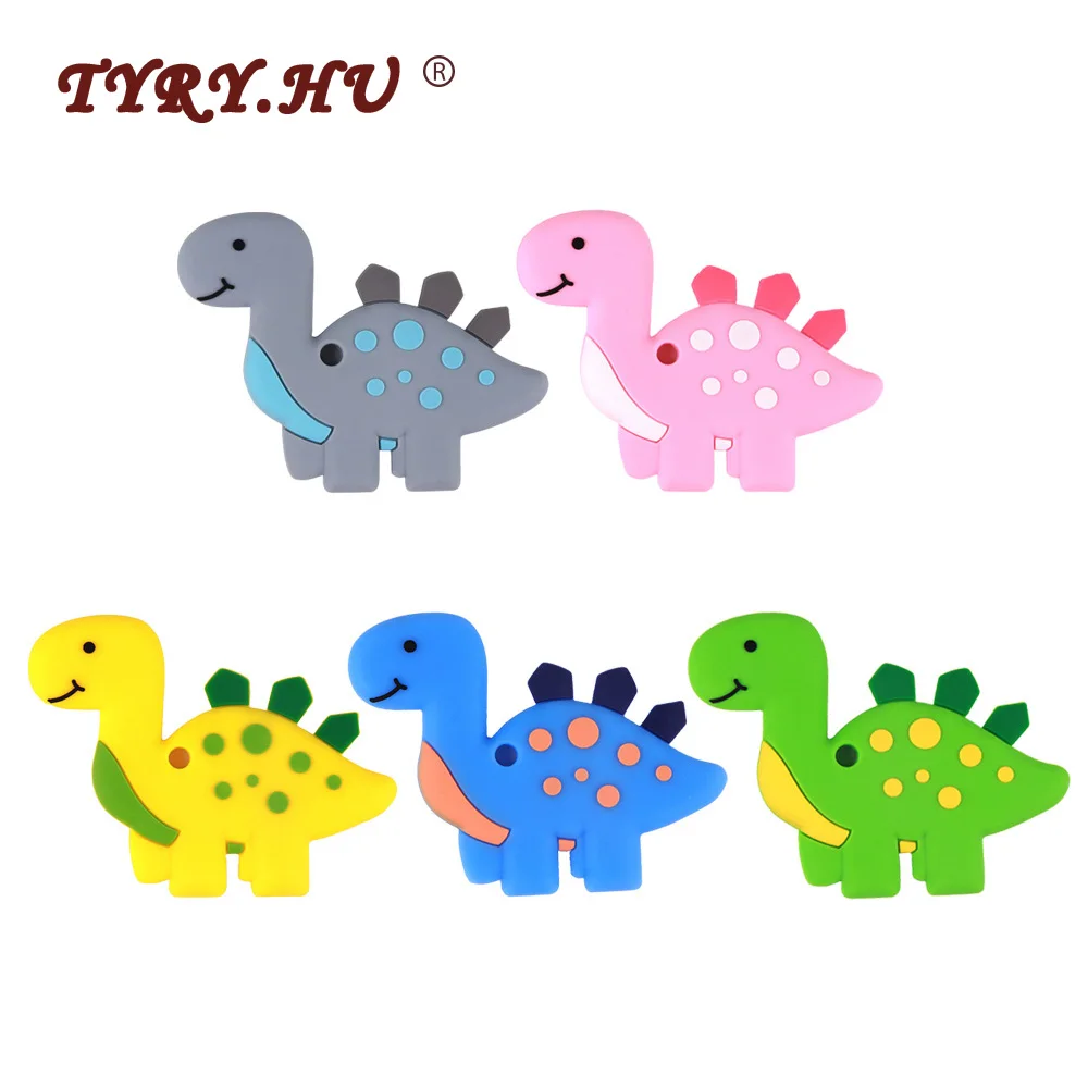 

TYRY.HU 1pcs Dinosaur Animal Teether Cartoon Silicone Rodents Food Grade Baby Bite Teething Toys For Mother DIY Pendant Necklace
