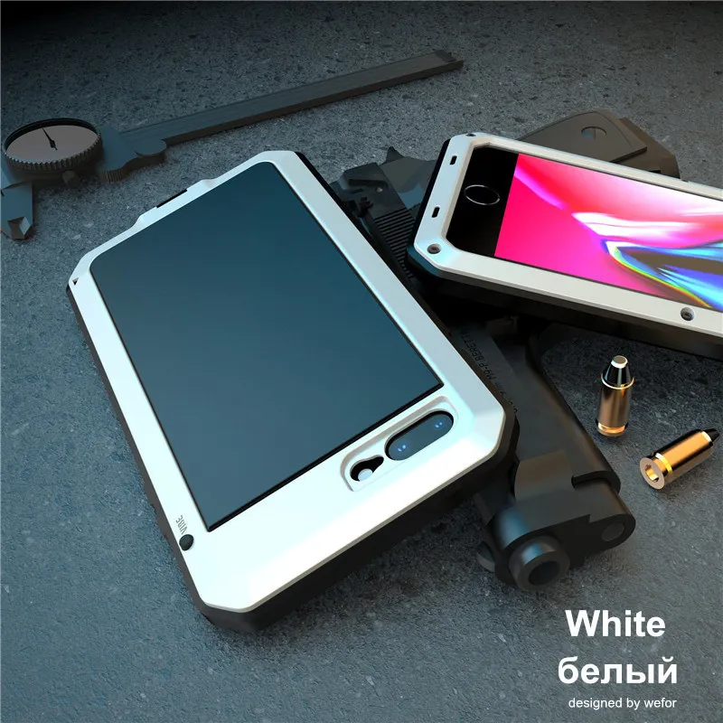 Закаленное стекло+ металлический алюминиевый защитный чехол для телефона для iPhone 11 Pro XS MAX XR X 7 8 6 6S Plus 5S 5C 5 SE полный корпус противоударный чехол - Цвет: White