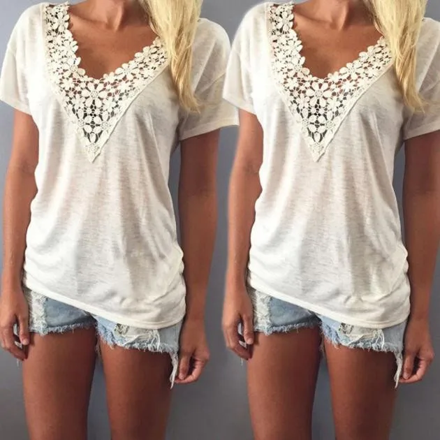 

NEW Fahsion Women Summer Vest Top Short Sleeve Casual Fashion T-Shirt Lace XXXXL/XXXXXL Wholesale & Drop Shipping