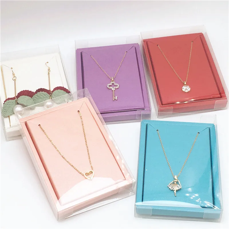

2*8*12cm Transparent Waterproof Plastic Jewelry Packing Boxes+Colorful Inner Necklace Cards Clear Pvc Pendant Displays Gift Box