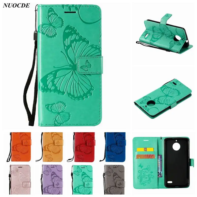 

NUOCDE 3D PU Leather Magnetic Flip Wallet Case For Motorola Moto E4 Plus Butterfly Pattern Card Holder Stand Cover For Moto E4