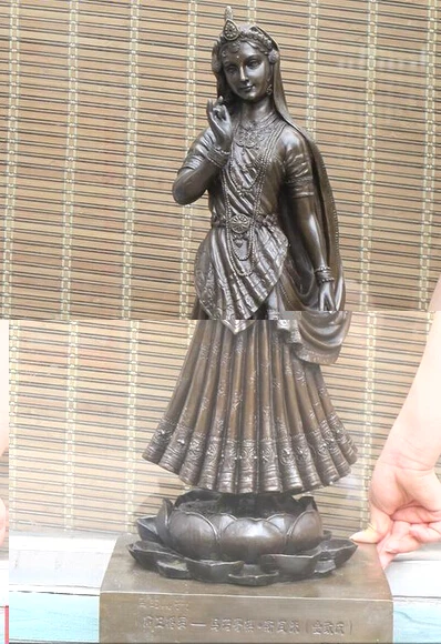 

003276 24"Signed wumageqi Swami pure bronze Statue lotus base Krishna India Buddha