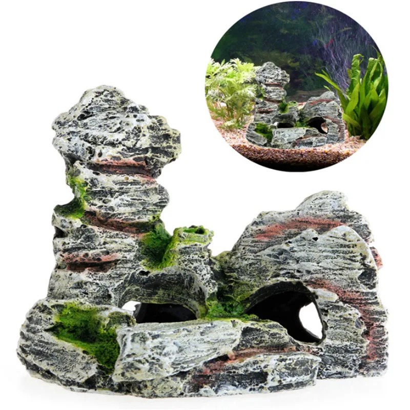 

1PC Mountain View Aquarium Decoration Moss Tree House Resin Cave Fish Tank Ornament Decor Landscap Decorative Pet Supplies