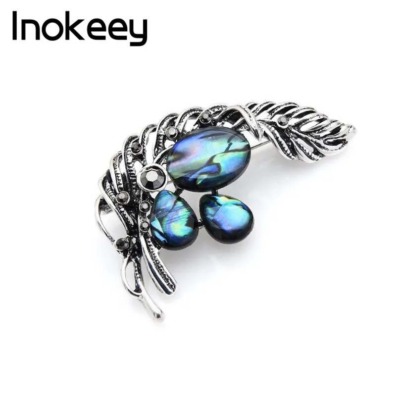 

Inokeey 2019 Abalone Shell Leaf Vintage Alloy Women Brooch Pin