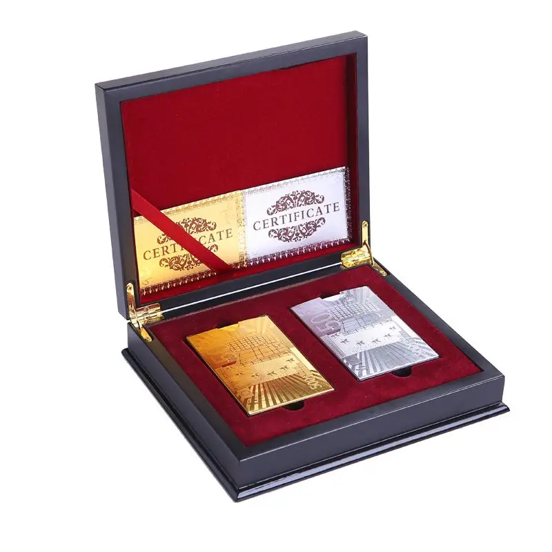 2 комплекта водонепроницаемые ПВХ пластиковые игральные карты упакованы в подарочную деревянную коробку золотые покерные карты игры высокого качества Игральные карты покер - Цвет: D-BOX EURO G-01 S-01