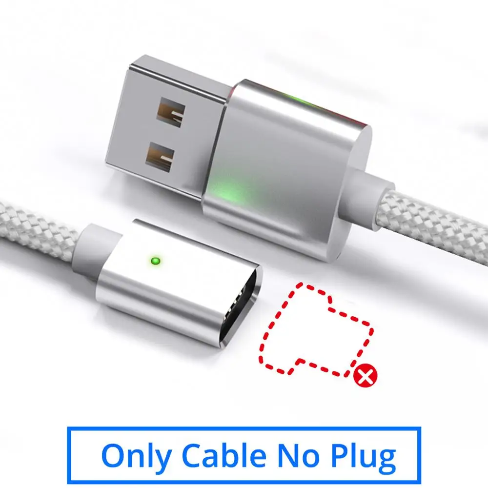 Магнитный кабель ANMONE type-C для быстрой зарядки, кабель USB C, 1 м, 2 м, шнур для передачи данных на базе Android, кабель для быстрой зарядки мобильного телефона, Магнитный провод usb type-C - Цвет: White Cable No Plug