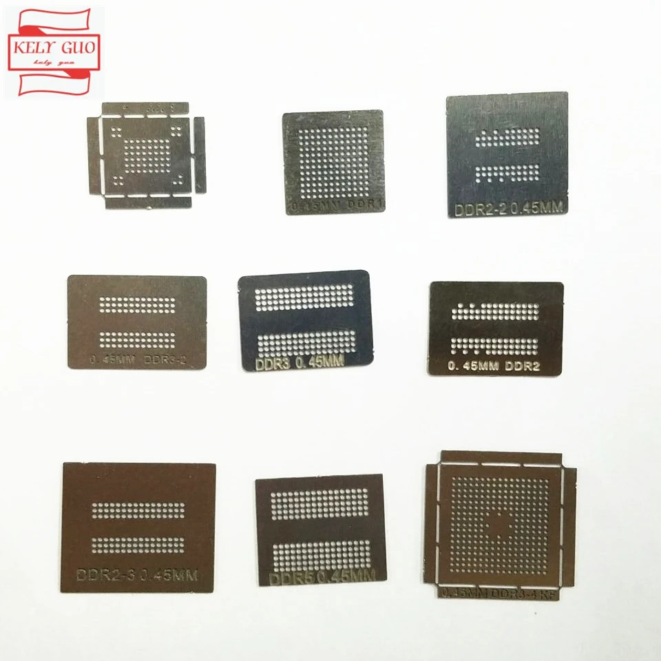 

9pcs/set Directly Heat BGA Reballing Stencil Template Memory RAM DDR1 DDR2 DDR3 DDR5