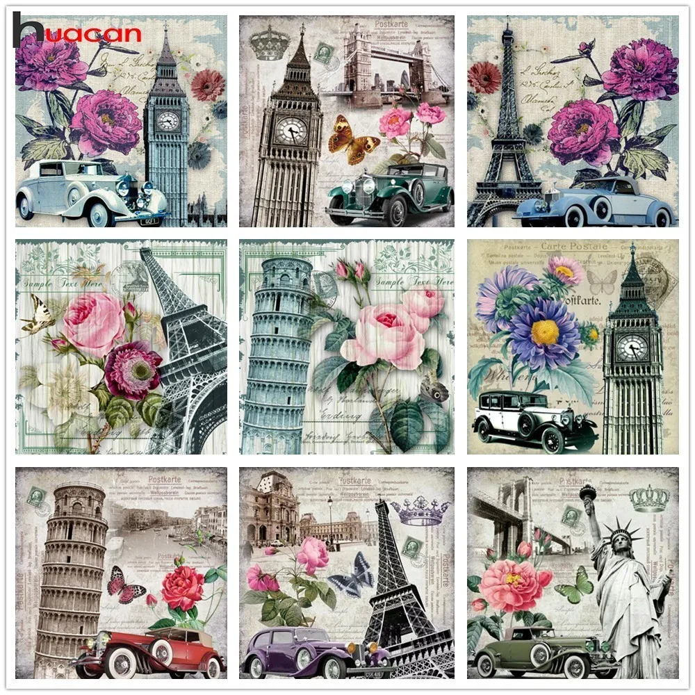 

HUACAN 5D DIY Diamond Painting Landscape Cross Stitch Diamond Embroidery Roses Diamond Mosaic Flower Sets Handicraft Gift
