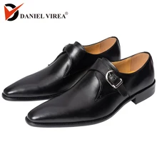 Men's Bulkle Oxford Dress Wedding Shoes Solid Black Color Pointed Toe Monk Strap Formal Business Office Slip On Leather Loafers