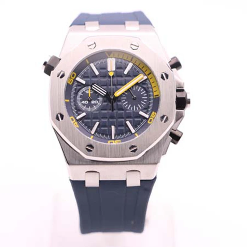 

High quality luxury mens wristwatch ROYAL OAK series 26703ST.OO.A027CA.01 42 mm blue dial original rubber strap aaa quartz watch