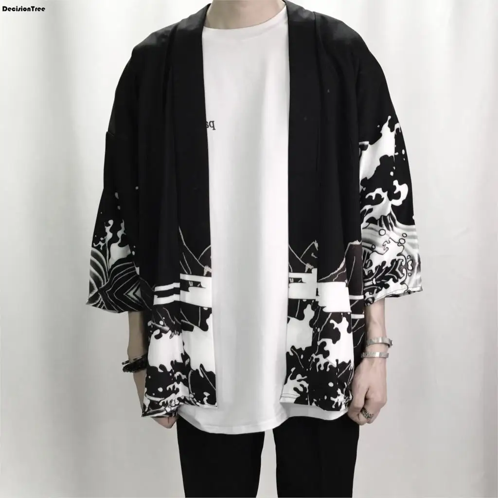 2017 autumn mens kimono japanese clothes streetwear casual kimonos jackets harajuku japan style cardigan outwear
