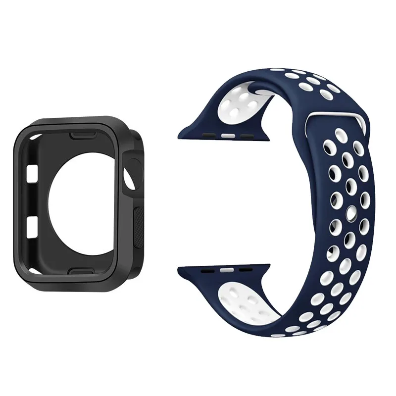 Силиконовый спортивный ремешок для Apple Watch band 4, 3, 2, 42 мм, 44 мм, iwatch band 38 мм, 40 мм, наручный браслет, чехол для часов, набор аксессуаров