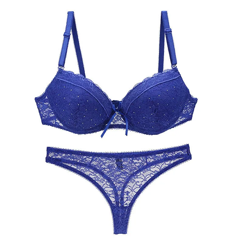 

Sexy Thong Lady Ladies Lingerie Set Underwear Women Set Lace Trim Bras Panties Set Underwear Ms. Bra Set