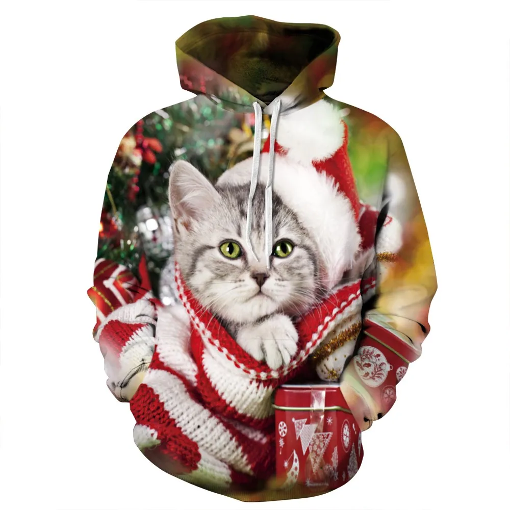 New Arrival Christmas Cat 3D Print Women Hoodies Sweatshirts Thick