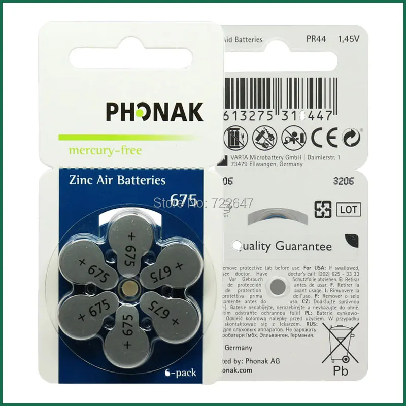zinc air hearing aid batteries 675 a675 p675 pr44