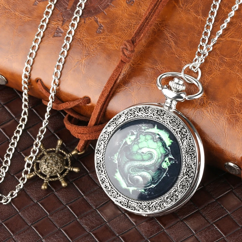Флуоресцентный зеленый змея «Слизерин» аналоговые кварцевые карманные часы Аналоговые в виде кулона 80 см ожерелье цепь relogio de bolso