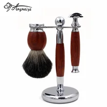 ANGNYA Для Мужчин's уход за кожей лица, щетка для бритья, набор высокого Класс из красного дерева ручной 3-х слойные бритья для волос щетка для волос старомодные бритвы костюм