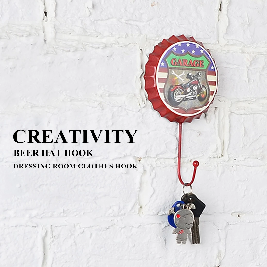 

NOCM-New Retro Creative Beer Cover Hook "GARAGE" Character Personality Hook Dressing Room Clothes Hook Home Wall Crafts Iron D