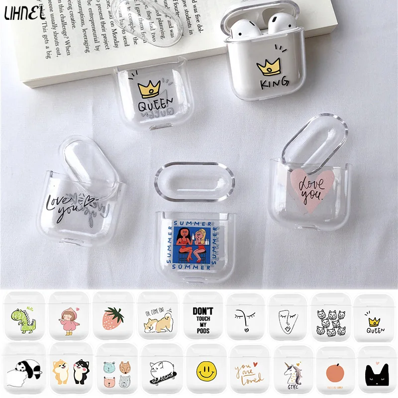 

Queen King Love Clear PC Bags for Airpods Avocado Watermelon Banana Strawberry Orange Unicorn Dog Panda Case for Apple Earpods