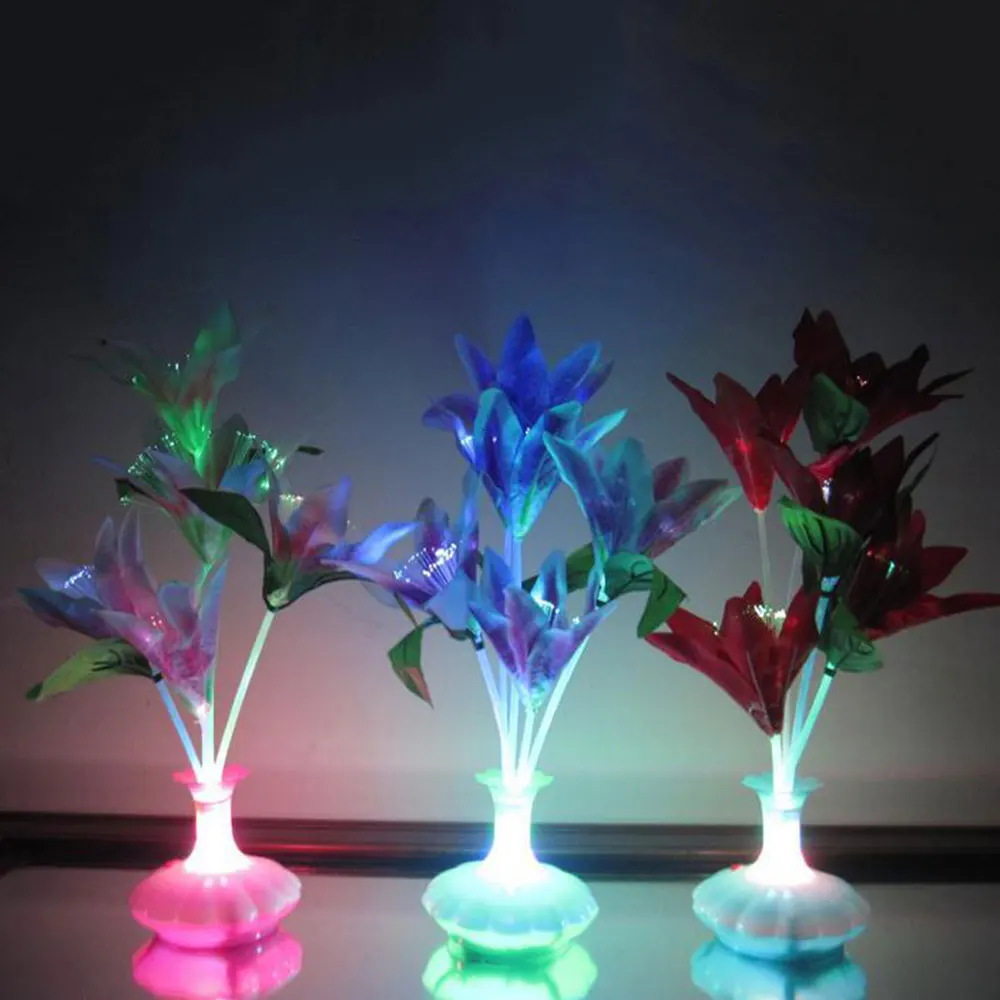 Светодиодный светильник из оптоволокна цветок ваза с лилиями Ночной свет украшения красочные