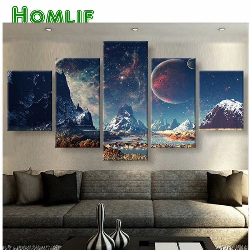 

5pcs 5d diy diamond painting mountains and space cross stitch mosaic home decoration round/square drill full diamond embroidery