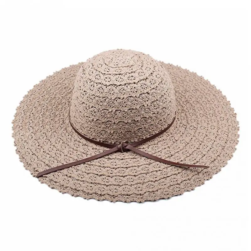 Летние Для женщин Солнца шляпа с широкими полями УФ-защитой Складная Hollow Sun Hat Повседневное пляжный отдых Шляпа Сплошной Цвет высокое