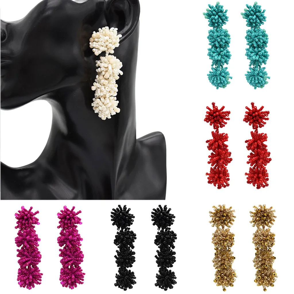 

Bohemian Handmade Statement Tassel Earrings For Women Vintage Rice Beads Ethic Earrings Wedding Bridal Fringed Jewelry Dropship