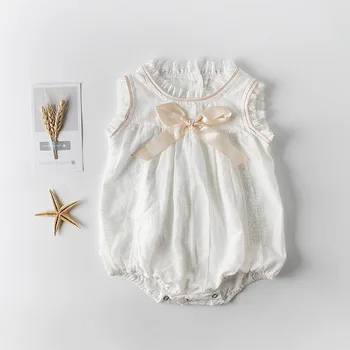 

Newborn Baby Girls Sleeveless Cotton Lace Bow Princess Party Bodysuits Kids Christening Jumpsuits Infant Outfits Toddler Clothes