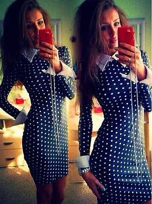 font b Sexy b font 2015 Ladies Long Sleeve Slim Bodycon Party Slim Dot MIni