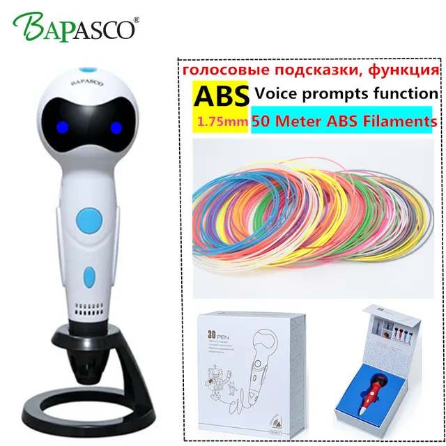 Special Price 2018 3D Pen Phonetic function 3D Printing Pen Original BAPASCO Robot BP-06B Pen 3D Drawing Add Free ABS Kids' Souptoys DIY Gifts