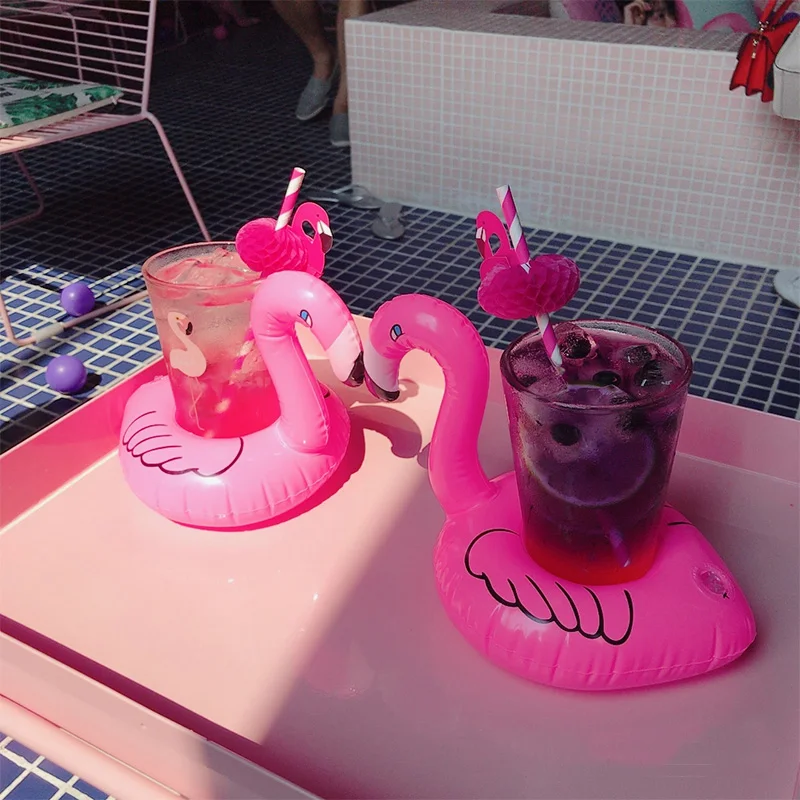 

1Pcs Mini Water Coasters boia Flamingo Floating inflatable cup holder Swimming pool drink float toy cup stand Water Bottle Acces