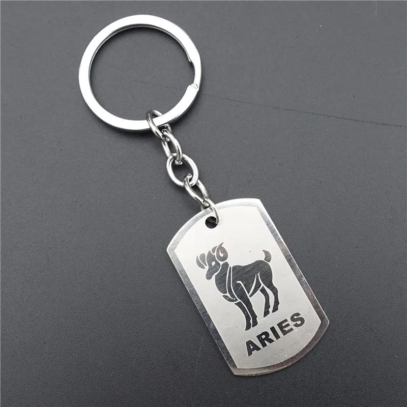 Zodiac 12 Horoscope Keyring Stainless Steel Constellations Keychains Zodiac Jewerly For Men Women - Цвет: aries