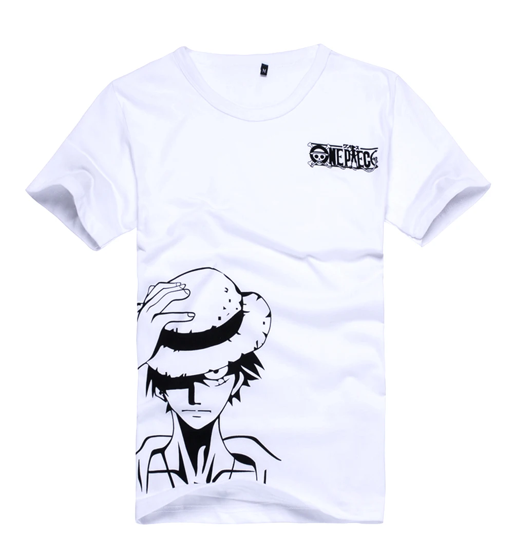 

brdwn One Piece Cosplay Luffy Costume Unisex White Short-Sleeved T-Shirt Cartoon Logo Tee Shirt Tops Summer Wear