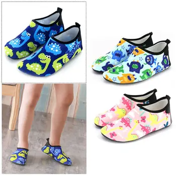 

Toddler Kids Swim Water Shoes Cute Cartoon Dinosaur Monster Print Non-Slip Rubber Sole Quick Dry Barefoot Aqua Beach Pool Shoes