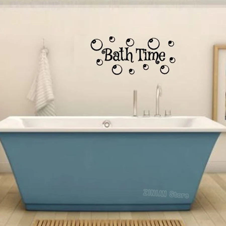 Bathroom Waterproof Wall Decal Bath Time with Bubbles Vinyl Wall