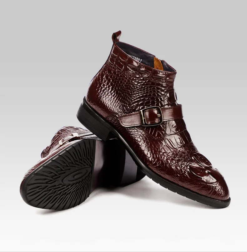 QYFCIOUFU/роскошные мужские дизайнерские ботинки; Мужская обувь; итальянская обувь из натуральной кожи высокого качества; коровья кожа; с застежкой; с узором «крокодиловая кожа»; ботильоны