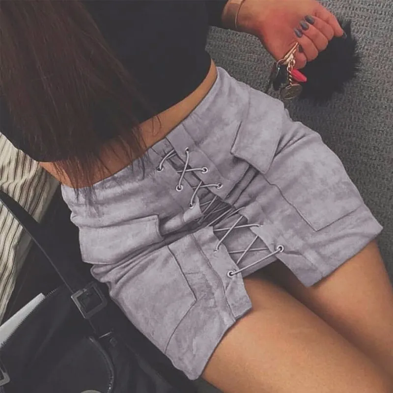 2017 весенние замшевые пикантные кожаные Для женщин юбка Кружево до Винтаж Высокая