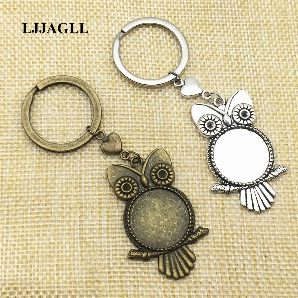 

Metal Keyrings 2pcs Handmade Keychain DIY Animal Owl Base Vintage Sun Flower Clover Charm Jewelry Making Cabochon Setting AYS076