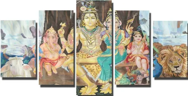 5 панелей Ganesha настенный художественный плакат индуистские боги Холст Живопись Печать на холсте для гостиной украшения дома подарок без рамы - Цвет: PG5701
