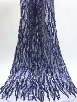 

Luxury African Lace Fabric High Quality French Organza Lace Fabric 2019 New Arrival Sequins Lace Fabrics For Wedding Navy blue