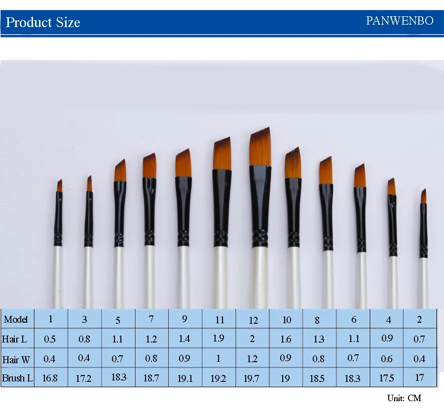 12 шт. смешанные размеры косые кисти для рисования белые нейлоновые акварельные кисти набор для рисования маслом товары для рукоделия
