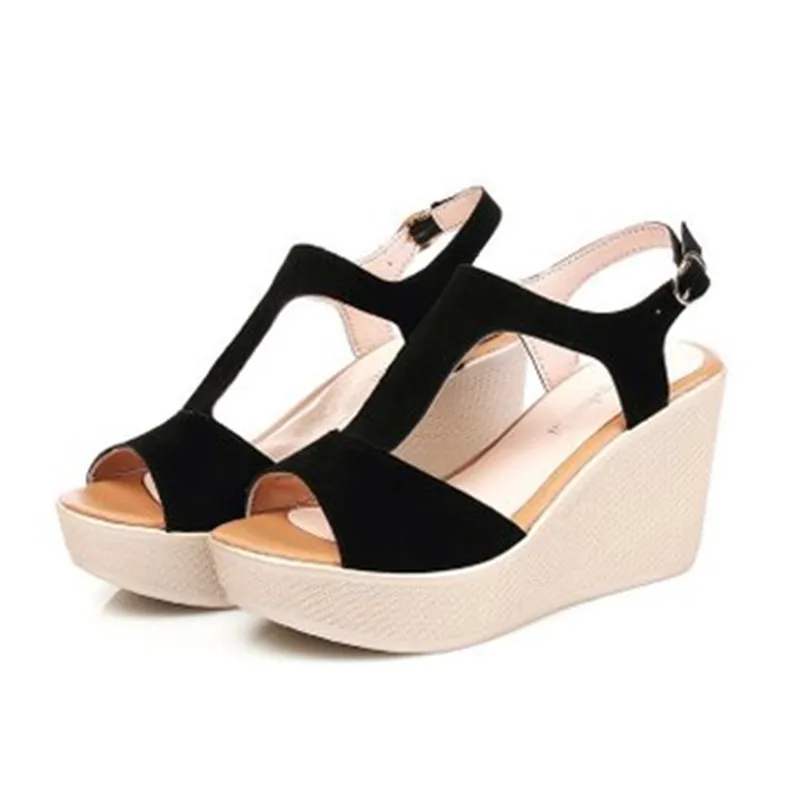 

Casual Women's Summer New Sandals With Platform Buckle Strap Shoes Solid High Heel Fish Mouth Sandals 2019