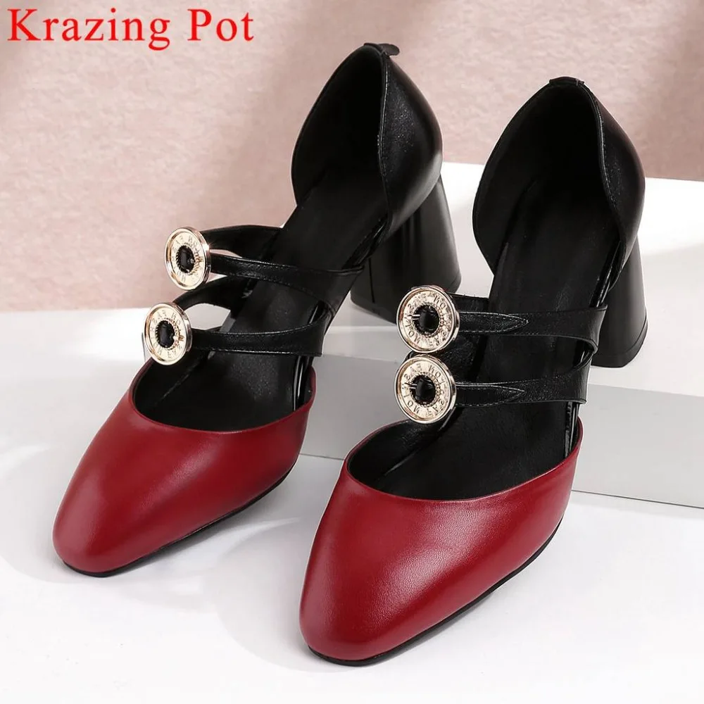 

Krazing Pot office lady high heels zipper hollow women sandals mixed colors genuine leather superstar big size career shoes L9f6