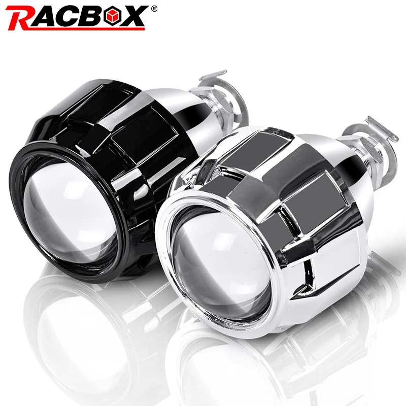 RACBOX 2 قطعة 2.5 بوصة العالمي ثنائية زينون HID العارض عدسة الفضة الأسود الكفن H1 زينون LED لمبة H4 H7 دراجة نارية سيارة العلوي